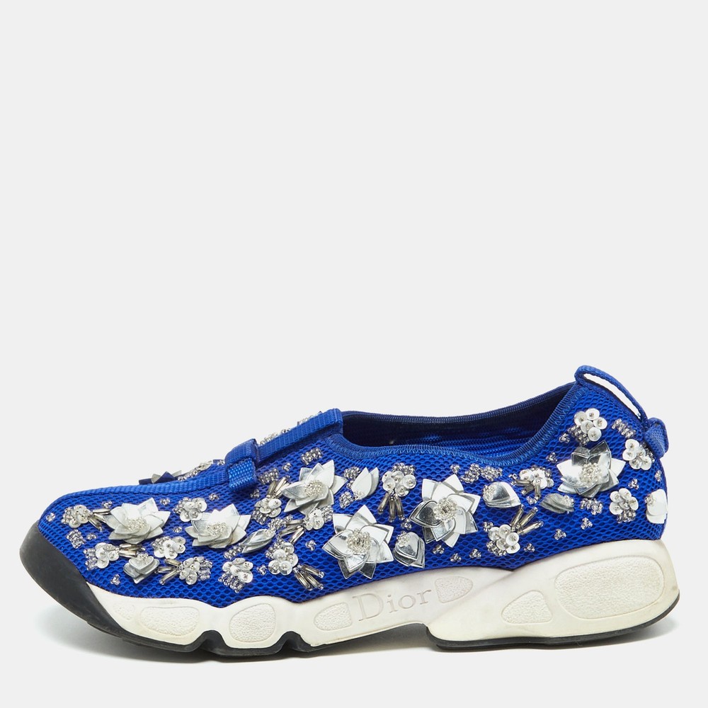 Dior Blue Mesh Embellished Fusion Slip On Sneakers Size 37.5 Women