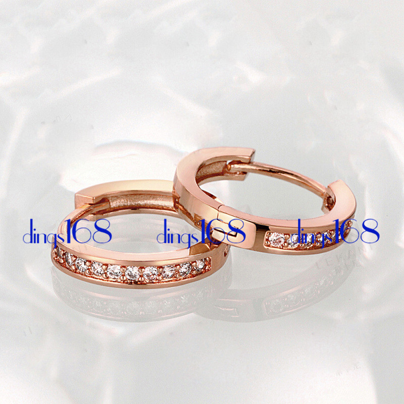 Genuine 18K Rose Gold Filled Hypo-Allergenic Crystal Huggie Hoop Earrings G1Y-R