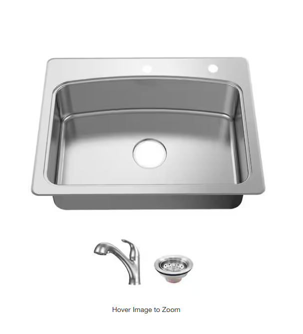 Glacier Bay 33-inch Drop-In Stainless Steel Single Bowl Kitchen Sink with Accessories