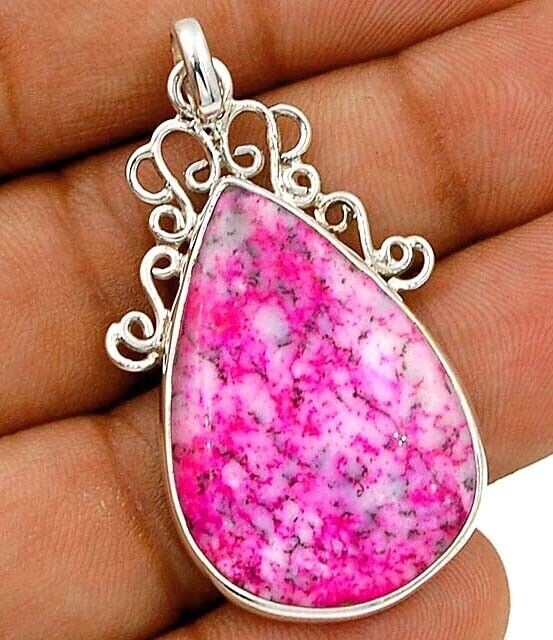 Natural Pink Winter Dendritic Opal Turkey 925 Sterling Silver Pendant @B9-9