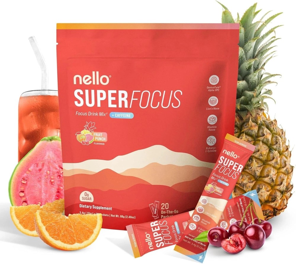 Nello SuperFocus Caffeinated Drink - Refreshing Fruit Punch Flavor