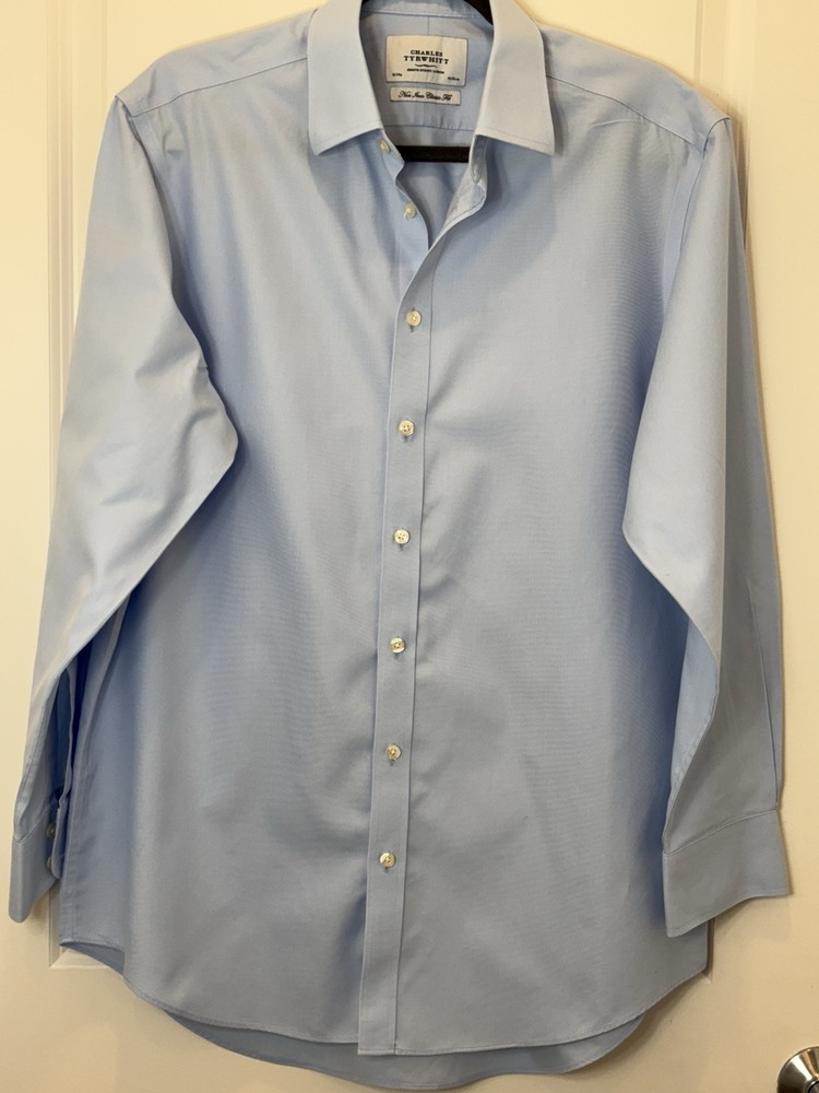 🇬🇧 Charles Tyrwhitt Shirt Mens 16/34 Blue Gingham Jermyn St. London