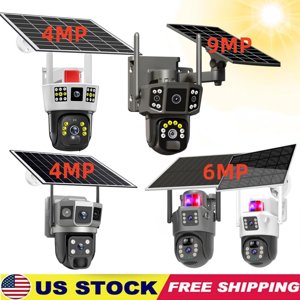 Solar Battery 3 Lens Wireless WiFi Outdoor Pan/Tilt Home Security Camera System