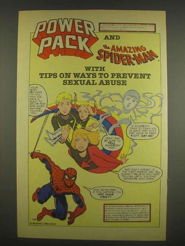 1985 Power Pack and The Amazing Spider-Man Prevent Sexual Abuse Ad