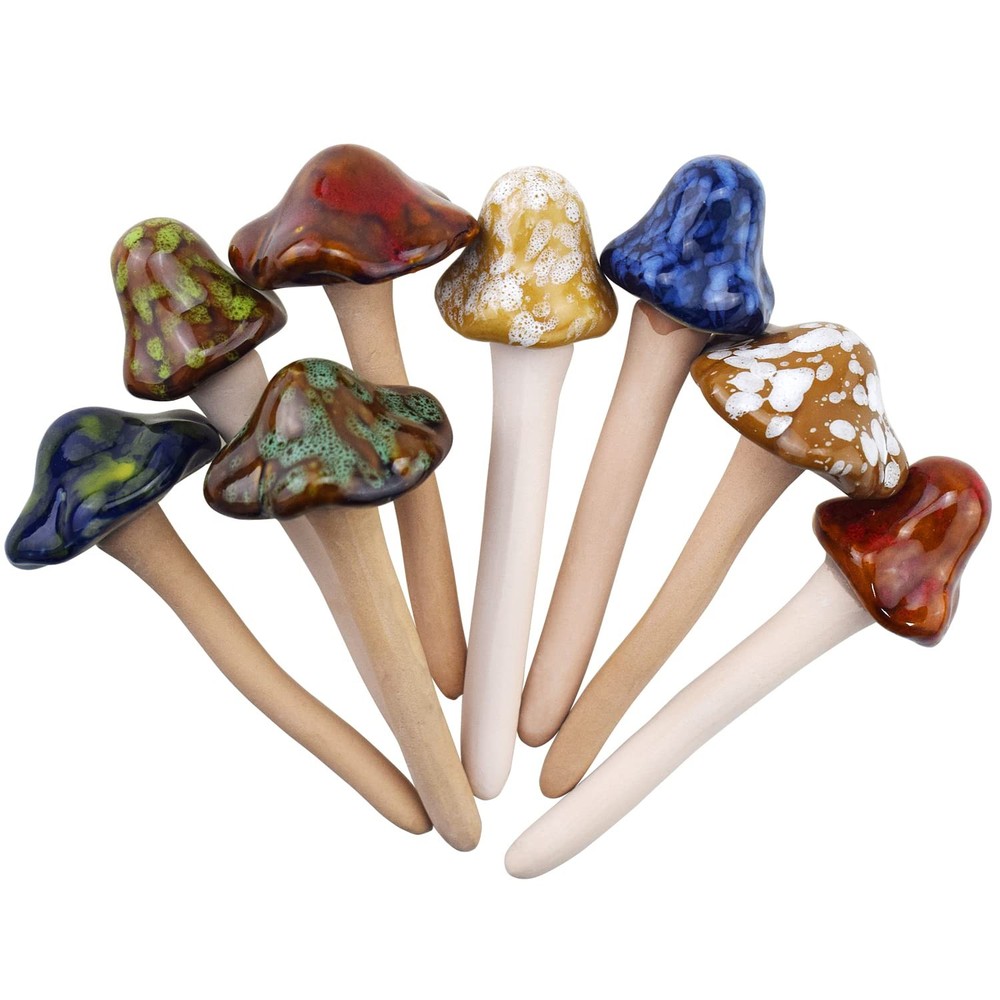 8-Piece Ceramic Mushroom Garden Decor Set for Outdoor and Indoor Use