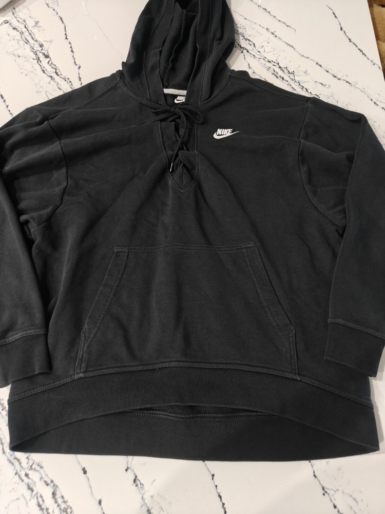 Nike Hoodie Women S Small Black NSW Club Lace Up Sweatshirt Long Sleeve Athletic