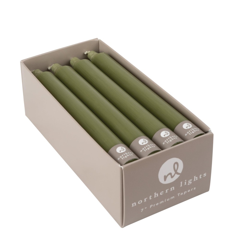 7pk 7-Inch Moss Green Taper Candles 71734  