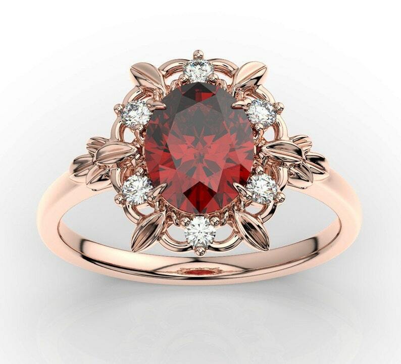 2.04 Ct Oval Simulated Garnet Diamond Halo Engagement Ring 14K Rose Gold Finish