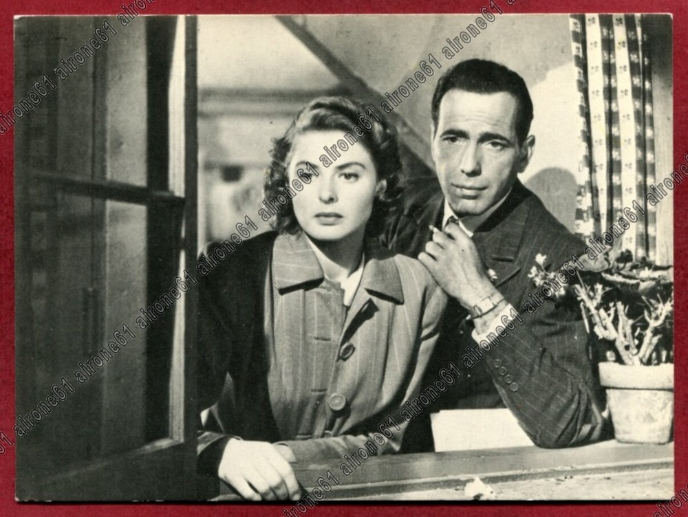 Vintage Humphrey Bogart & Ingrid Bergman Classic Cinema Movie Postcard