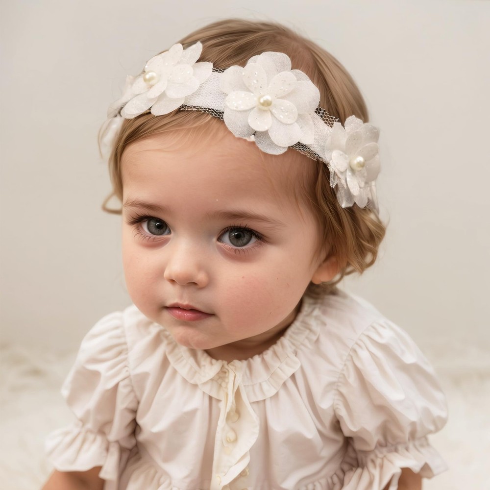 Baby Girls Lace Headband Handmade Flower Hair Band Infants Head Wrap Soft Ela...