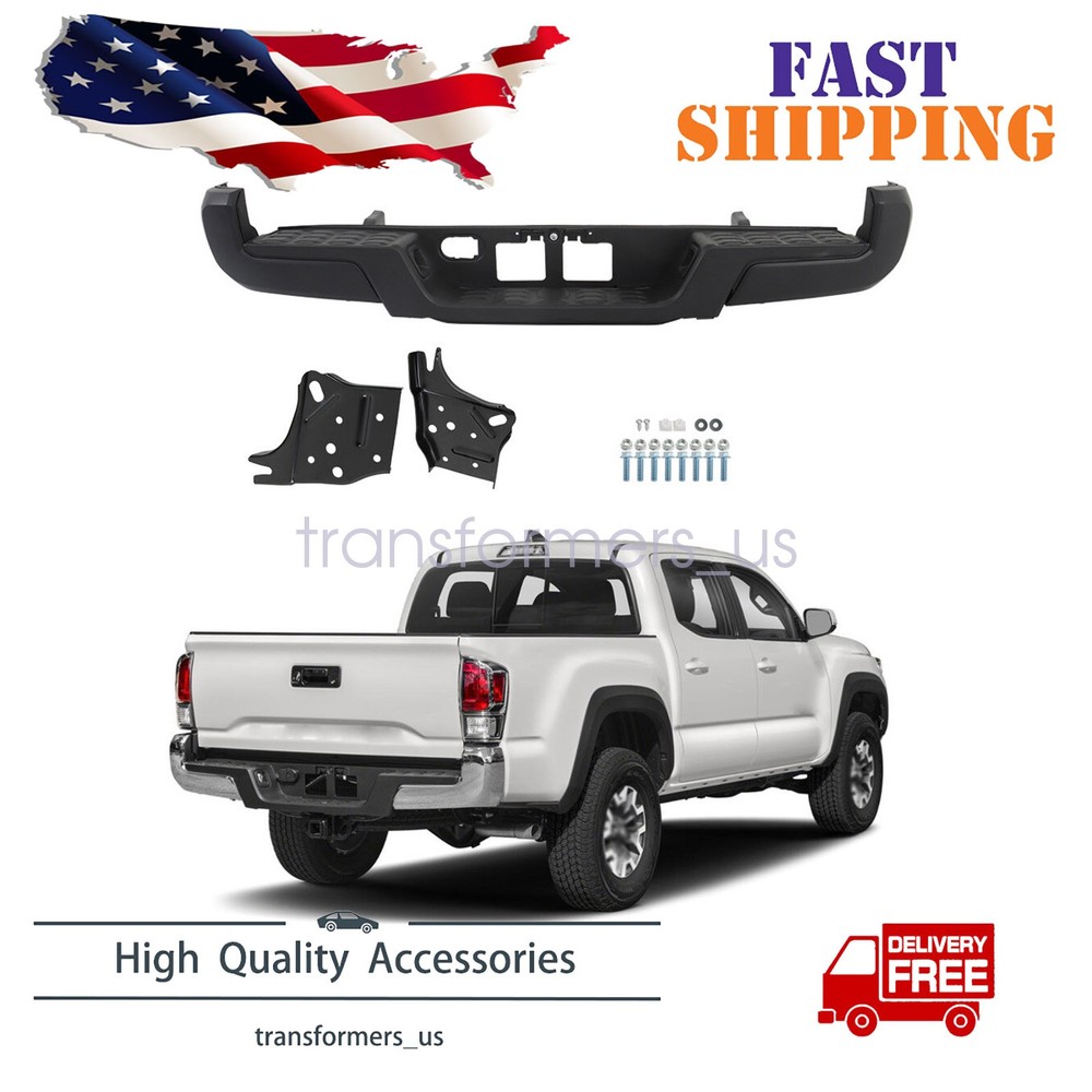 For 2016-2023 Toyota Tacoma Black Rear Step Bumper Assembly W/o Sensor Holes US