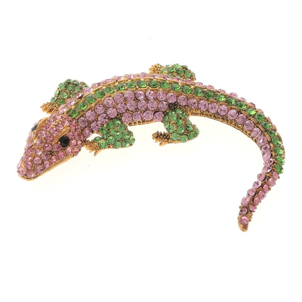 Gold Tone Metal Large Alligator Rhinestone Brooch P1247-PNG