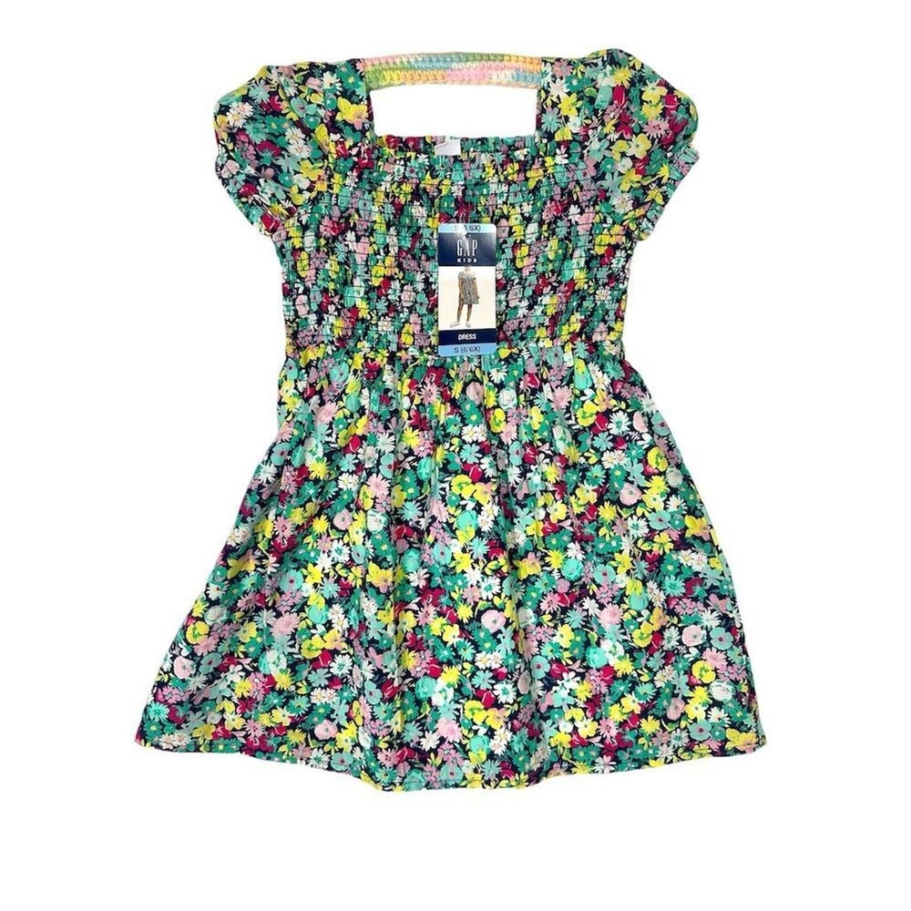 NWT Gap Kids Girls Floral Short Sleeve Dress smocked Size S 6/6x Casual