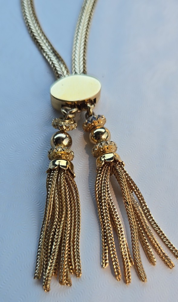 Vintage 1960s Monet “Pamela” Gold Plated Slide Tassel Bolo Necklace Signed