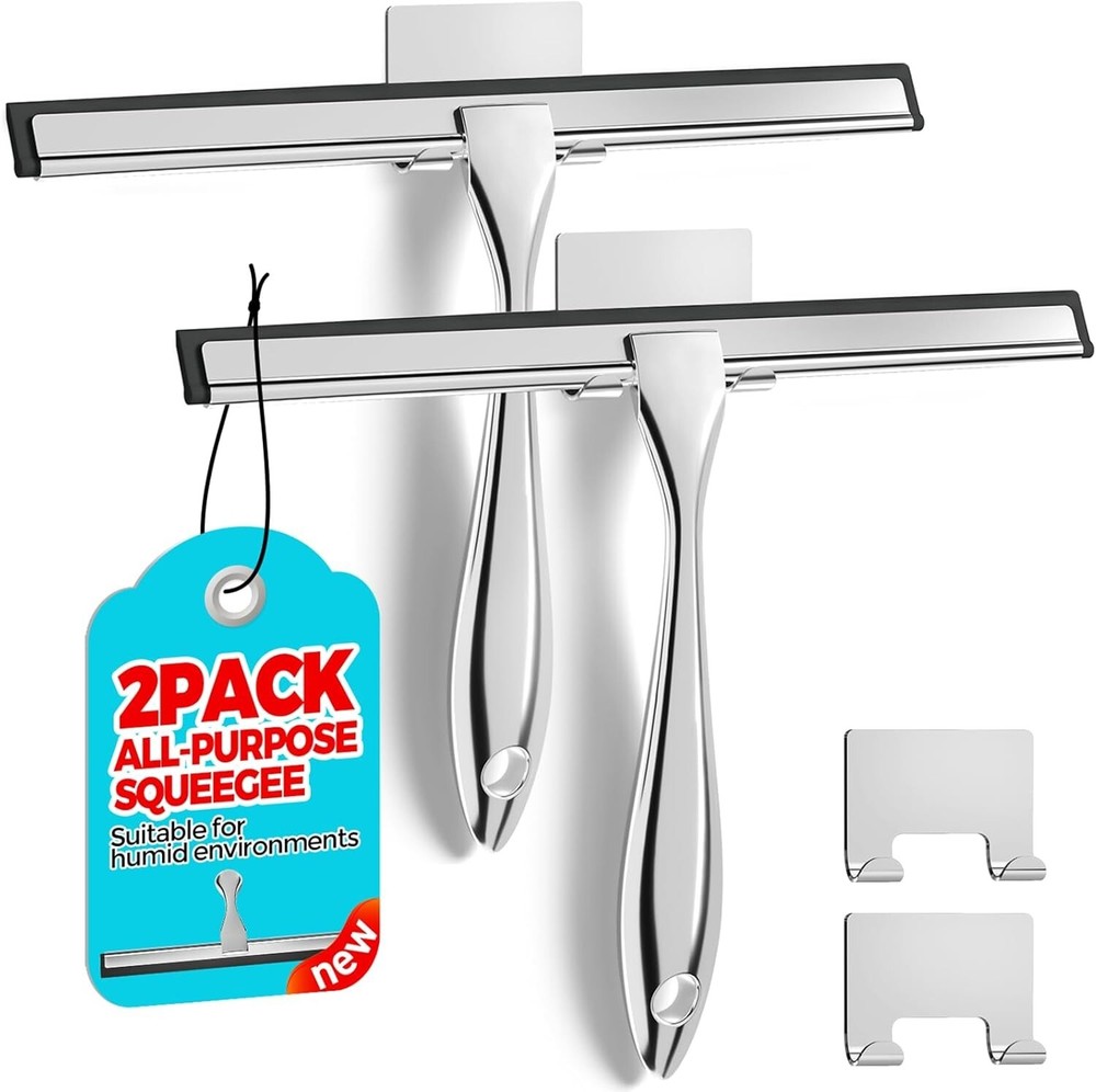 2PACK All-Purpose Shower Squeegee for Glass Doors Tile Shower Walls Bathroom New