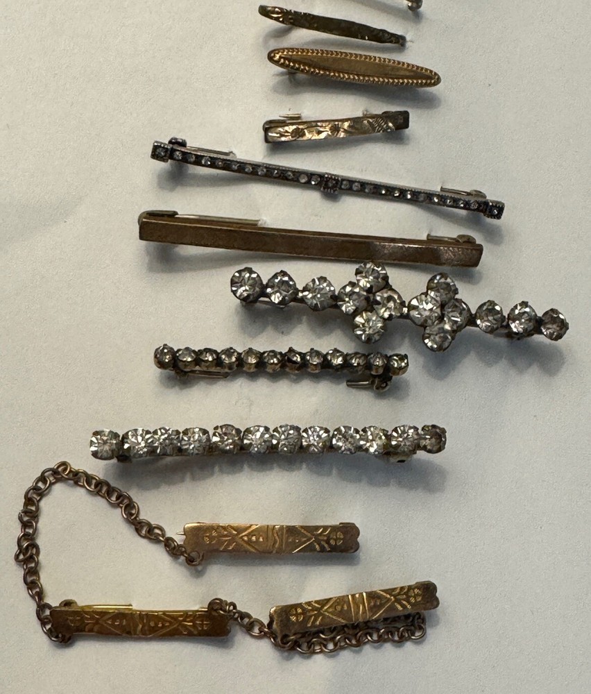 Lot Of Antique Ladies Lingerie Bar Pins-Rhinestones-Art Deco & Edwardian Eras
