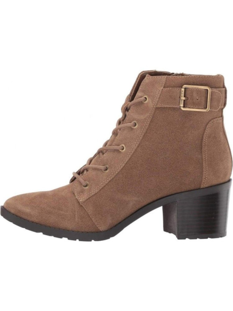 ANNE KLEIN Womens Beige Iflex Lace Up Kalex Almond Toe Leather Booties 5 M