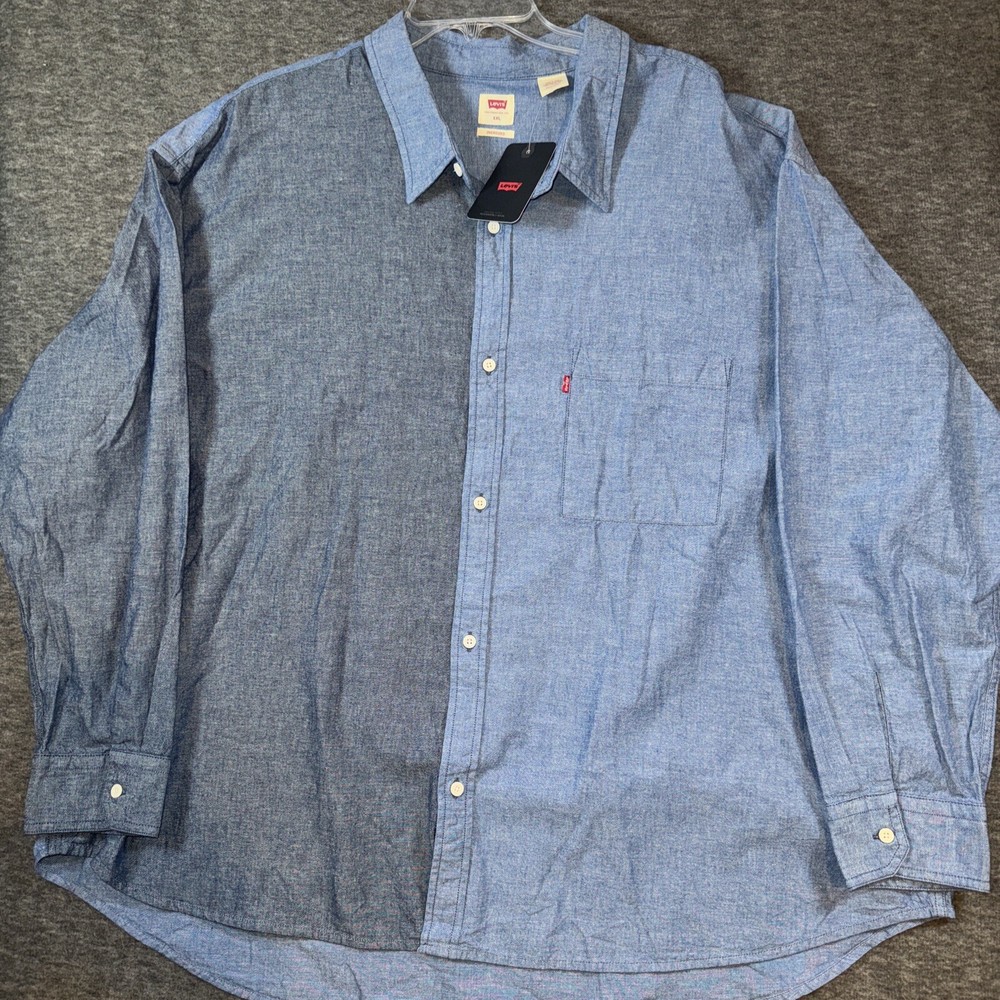 Levis Slouchy Pieced Chambray 100% Cotton Shirt Two Tonal Sz XXL Oversized NEW