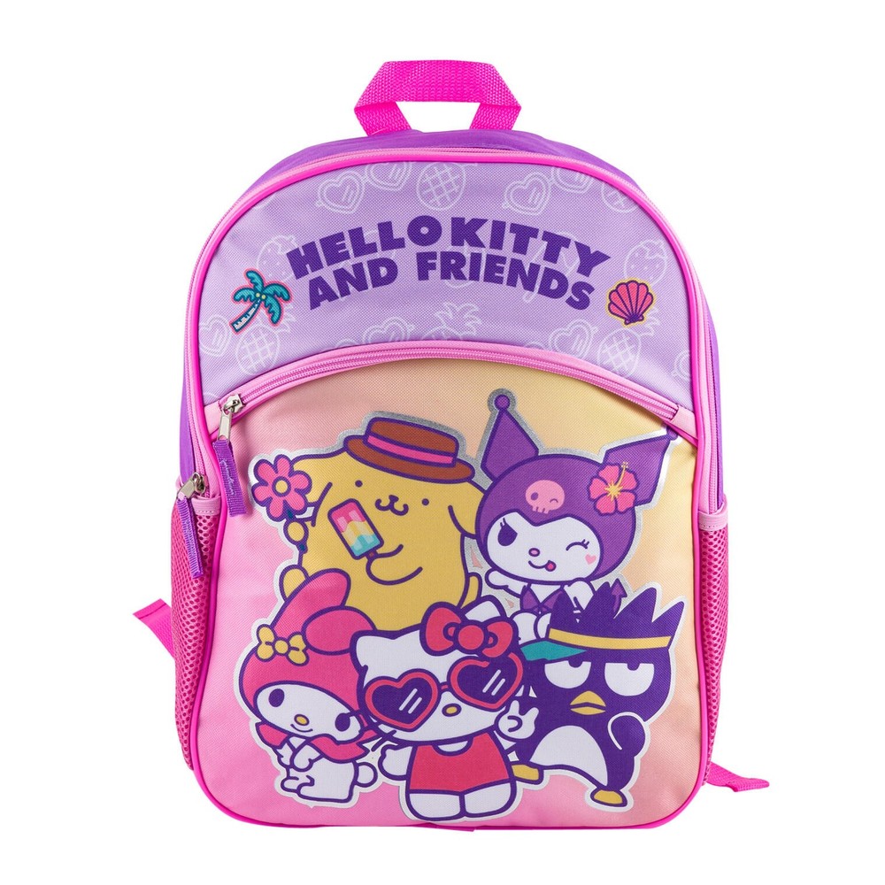 Hello Kitty Pink 16 Inch Deluxe Microsilk School Backpack with Friends