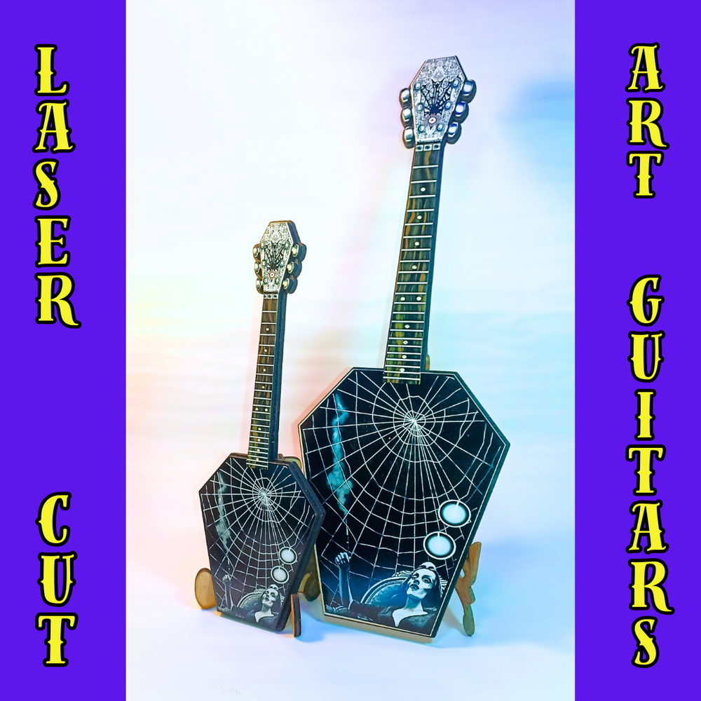 Vampira coffin shaped art guitar digital laser cut print pinup unique decor vamp