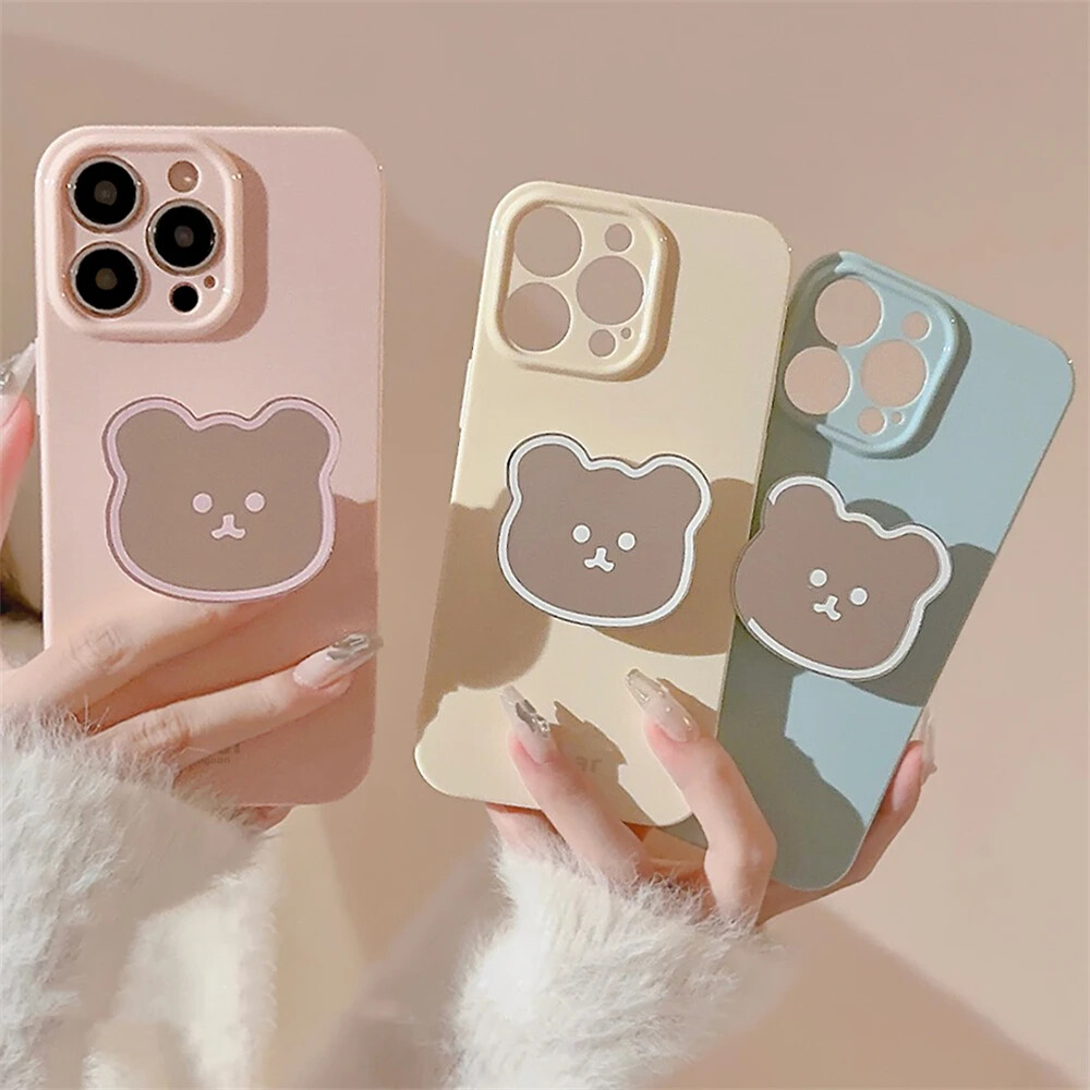 3D Bear Mirror Soft Candy Color Case for iPhone 14 ProMax 13 12 11