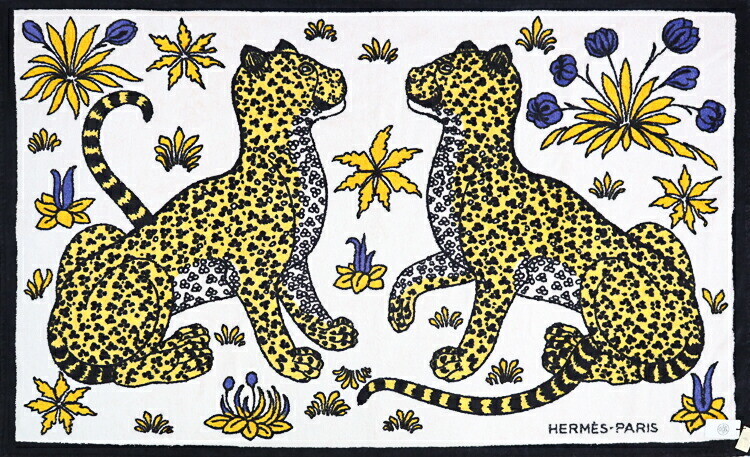 Hermes Les Leopards Cotton Beach Towel Bath Mat Cotton With Box New
