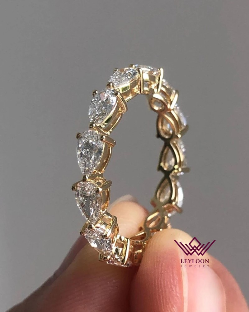 Pear Cut Eternity Band D Color Basket Moissanite 10K Rose Gold Ring
