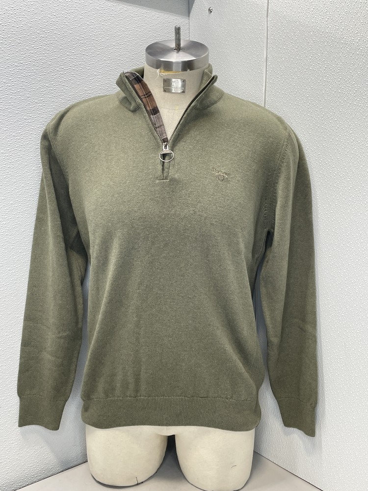 Barbour Men's Jumper Cotton Half Zip Knit Sweater Size L Green