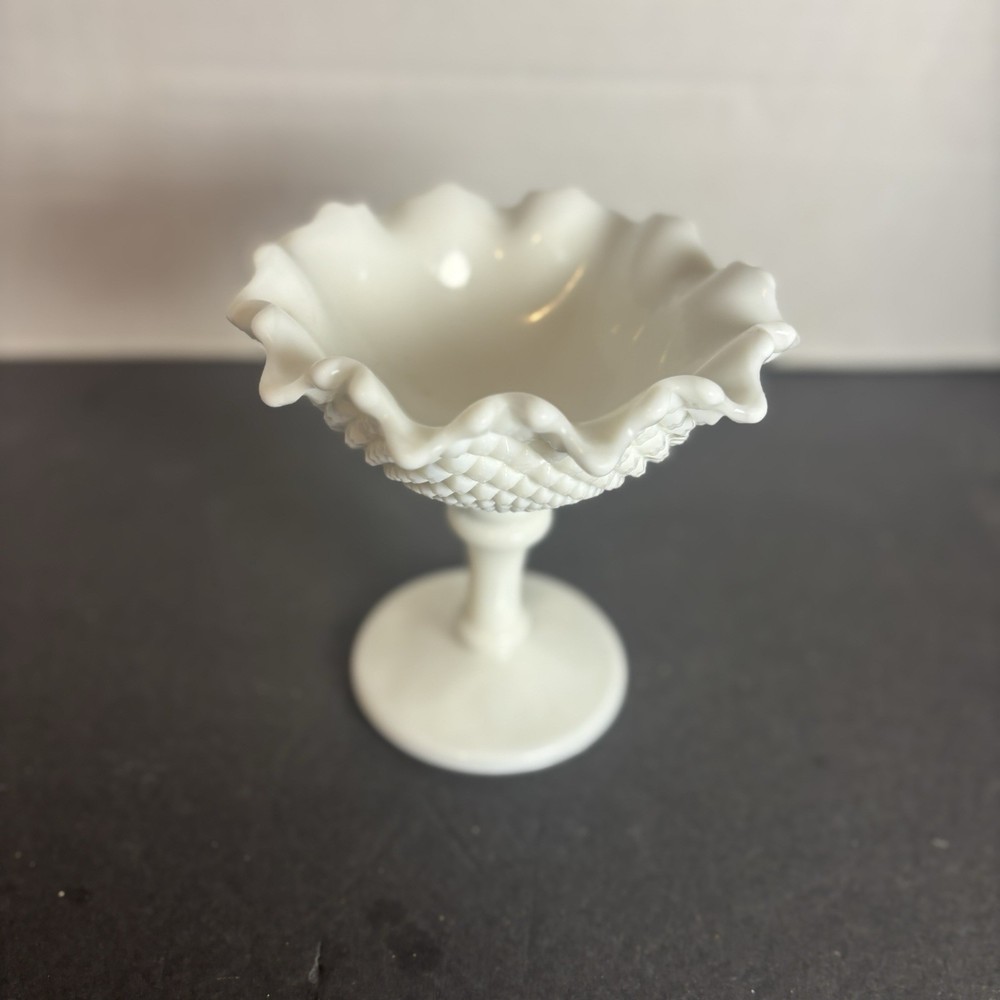 Westmoreland English Hobnail Milk Glass Candy Dish with Ruffled Edge