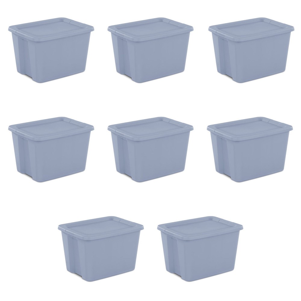 18 Gallon Blue Stackable Plastic Storage Bins with Lids 8 Pack for Home Organization
