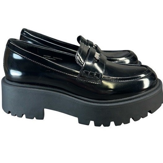 Madden NYC Platform Loafers Womens 8 Black Patent Lug Sole Chunky NEW