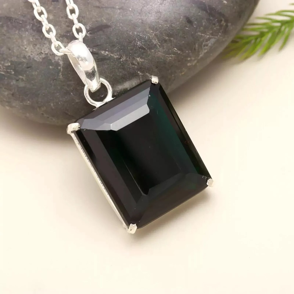 102 ct natural green topaz radiant cut sterling silver pendant 925