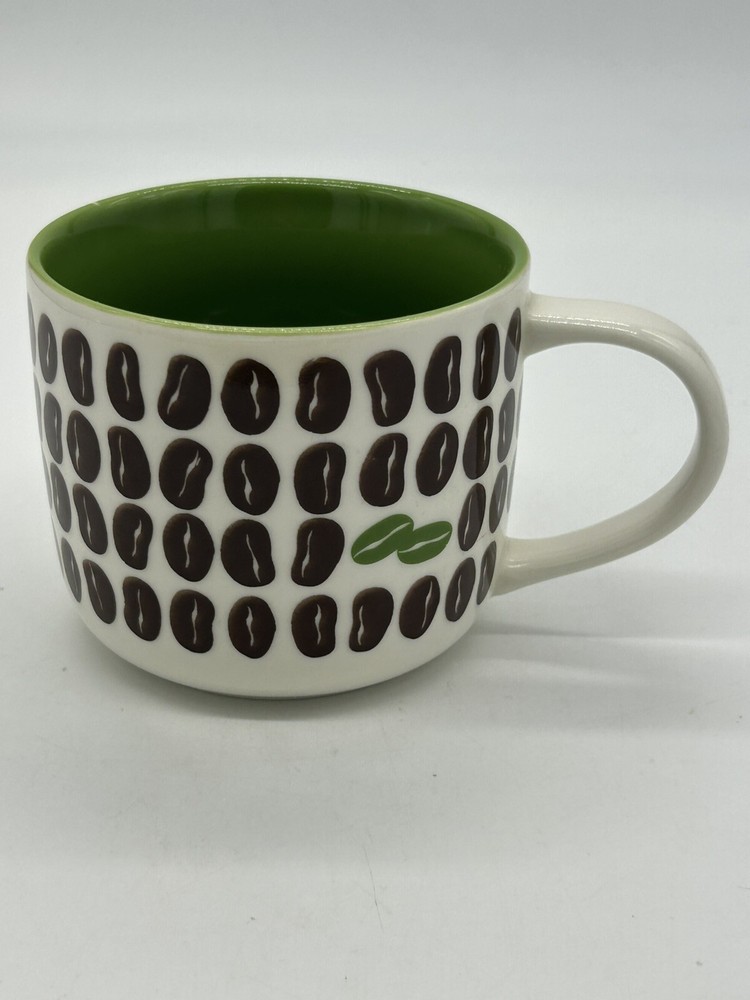 Starbucks White Mug With Green Interior 2009 Coffee Bean Design
