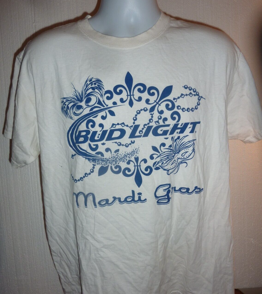 Vintage Bud Light Beer Mardi Gras White T-Shirt Large  C-13