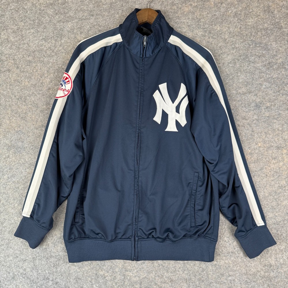 Stitches NY Yankees Track Jacket Large Embroidered Full Zip Striped Blue Y2k