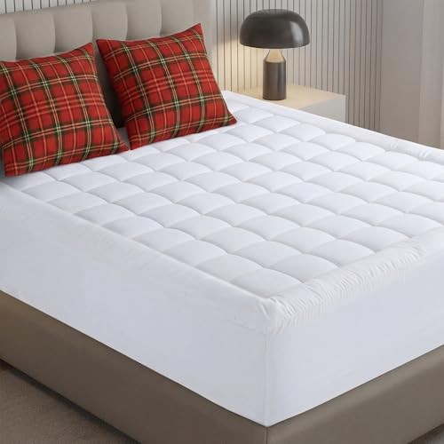Mattress Pad, Quilted Fitted Premium Mattress Protector, Deep Twin White