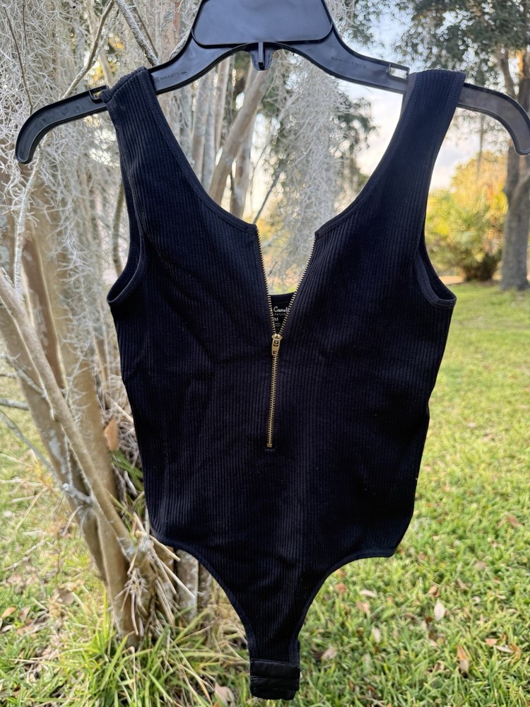 COTTON CANDY BODYSUIT STRETCH SPANDEX BLEND SIZE Small/Medium BLACK, SEMI ZIPPER