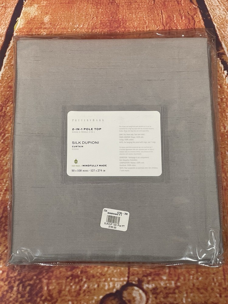 Set/2 Pottery Barn 50 X 108” 2 in 1 Pole Top Silk Dupioni  Curtains Platinum