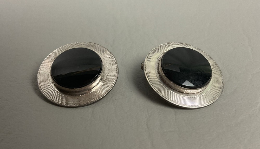 Vintage Classic Sterling Silver Onyx Mid Century Cufflinks by Destino Marked