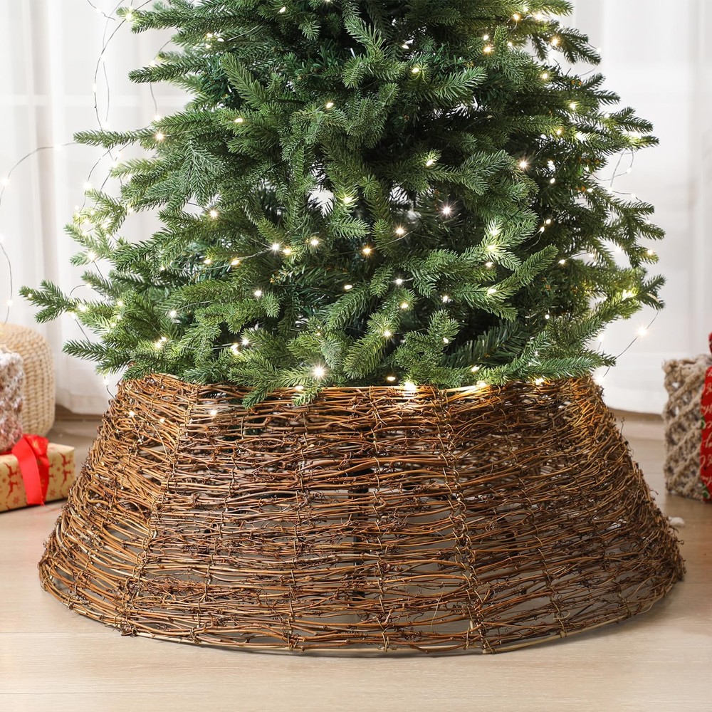 Christmas Tree Collar Rattan 31 Inches Christmas Stand Tree Collar Boho Woven...