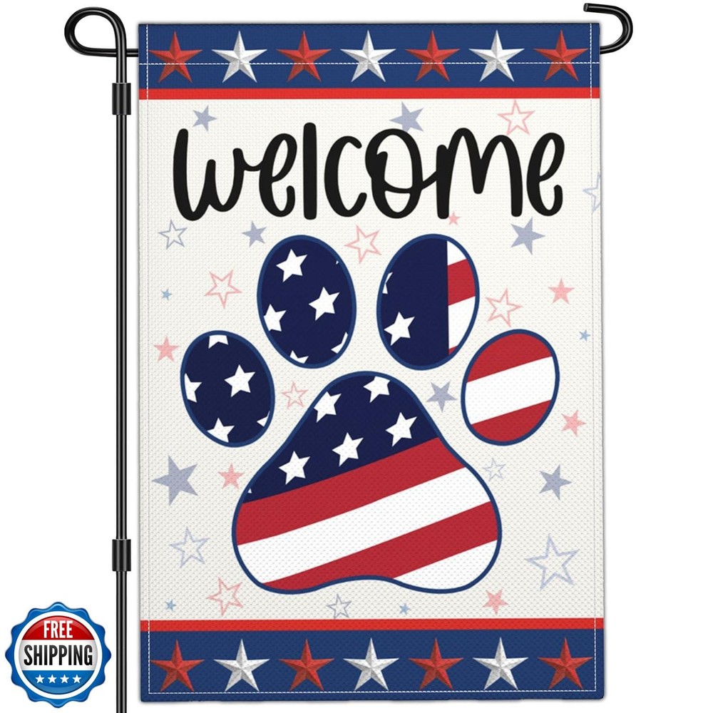 Cuiliqun 4th of July Garden Flag with Dog Paw Prints for Memorial Day