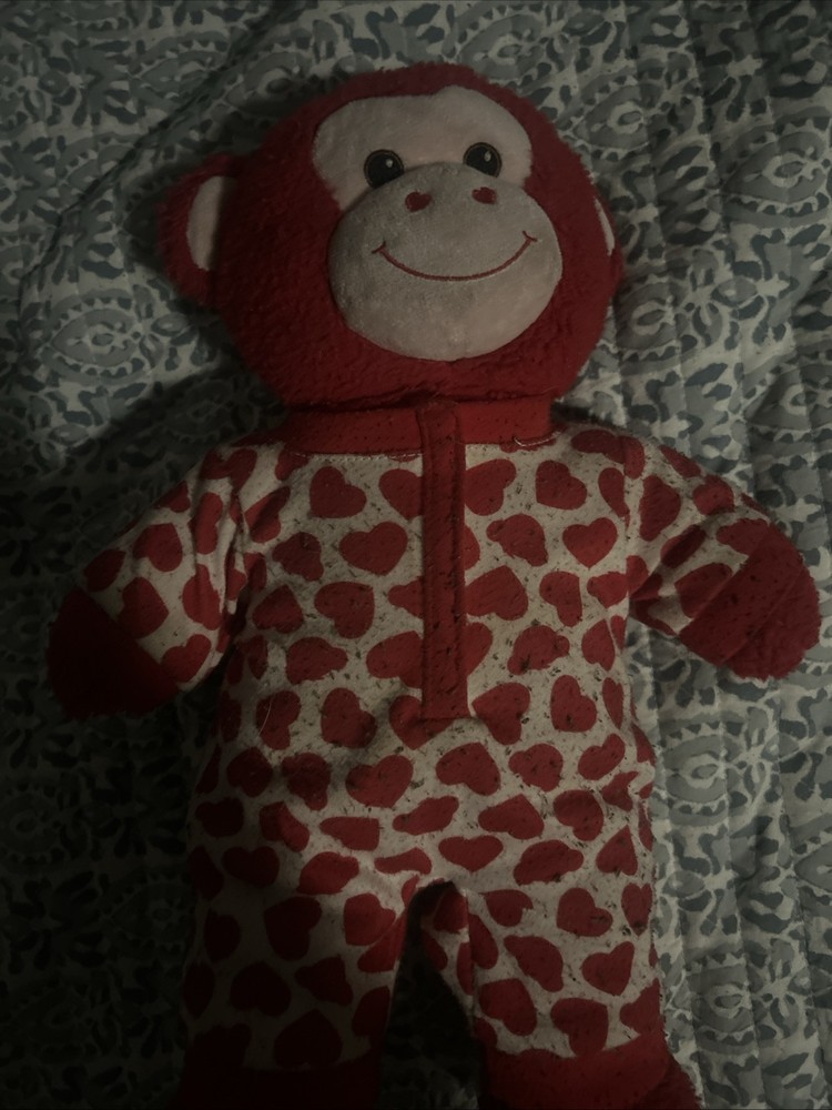 Wild Hearts Red Monkey Plush Stuffed Animal by Build-A-Bear with Textured Hearts New With Tags  