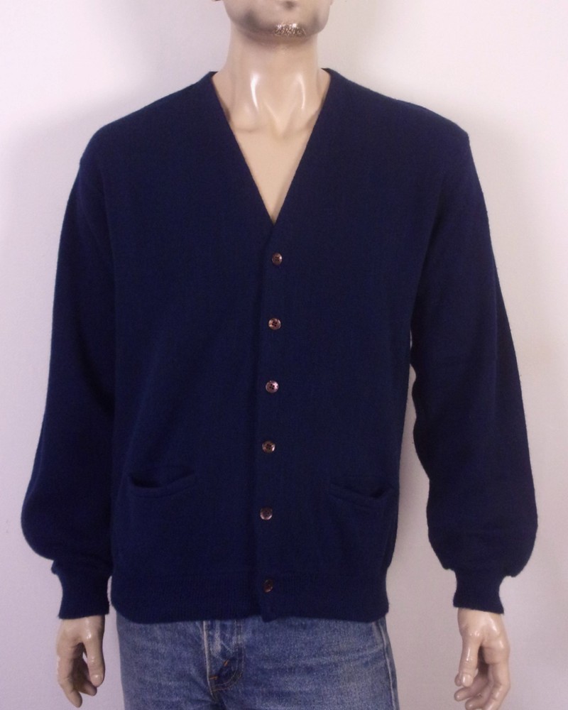 vintage 60s 70s Navy Blue Orlon Cardigan Sweater Mod Indie Cobain Grunge L TALL