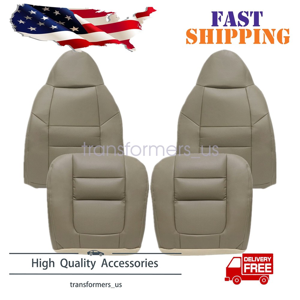For 2001 Ford F250 F350 Driver / Passenger Bottom / Top Leather Seat Cover Tan