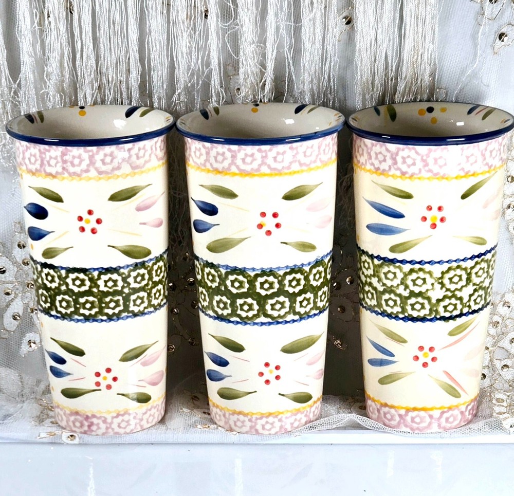 Set (3) Temp-tations 16 oz Ceramic Travel Mugs Old World Confetti by Tara no Lid