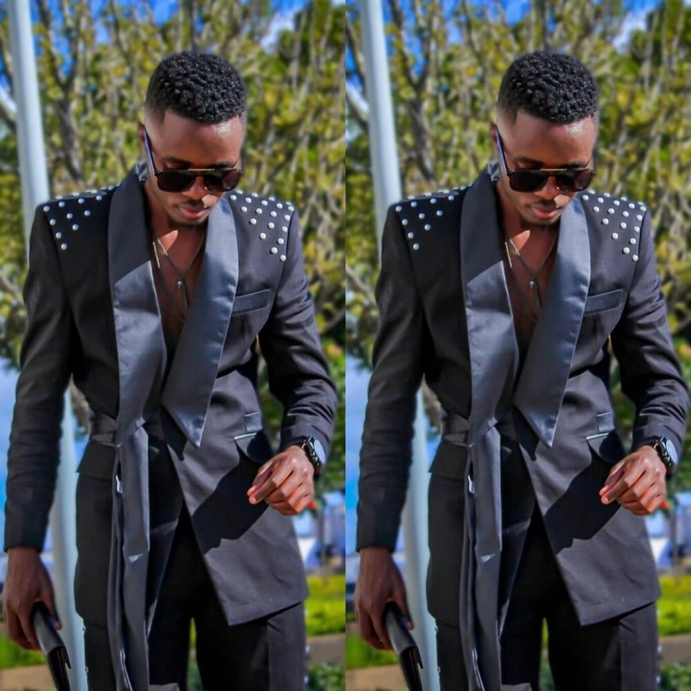 Black Men Suits Groom Wedding Beaded With Belt Fashion Prom Tuxedos Formal Suit