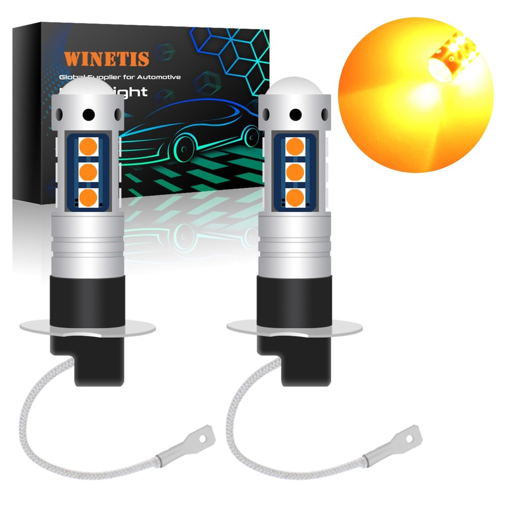 H3 LED Fog Light DRL Driving Light Bulbs Extremely Bright 3000K Amber Yellow