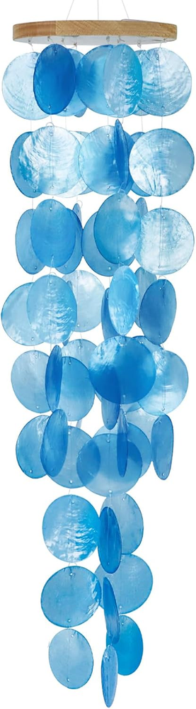 Capiz Shell Wind Chime for outside 28” Sea Glass Wind Chime Ocean/Beach Themed C
