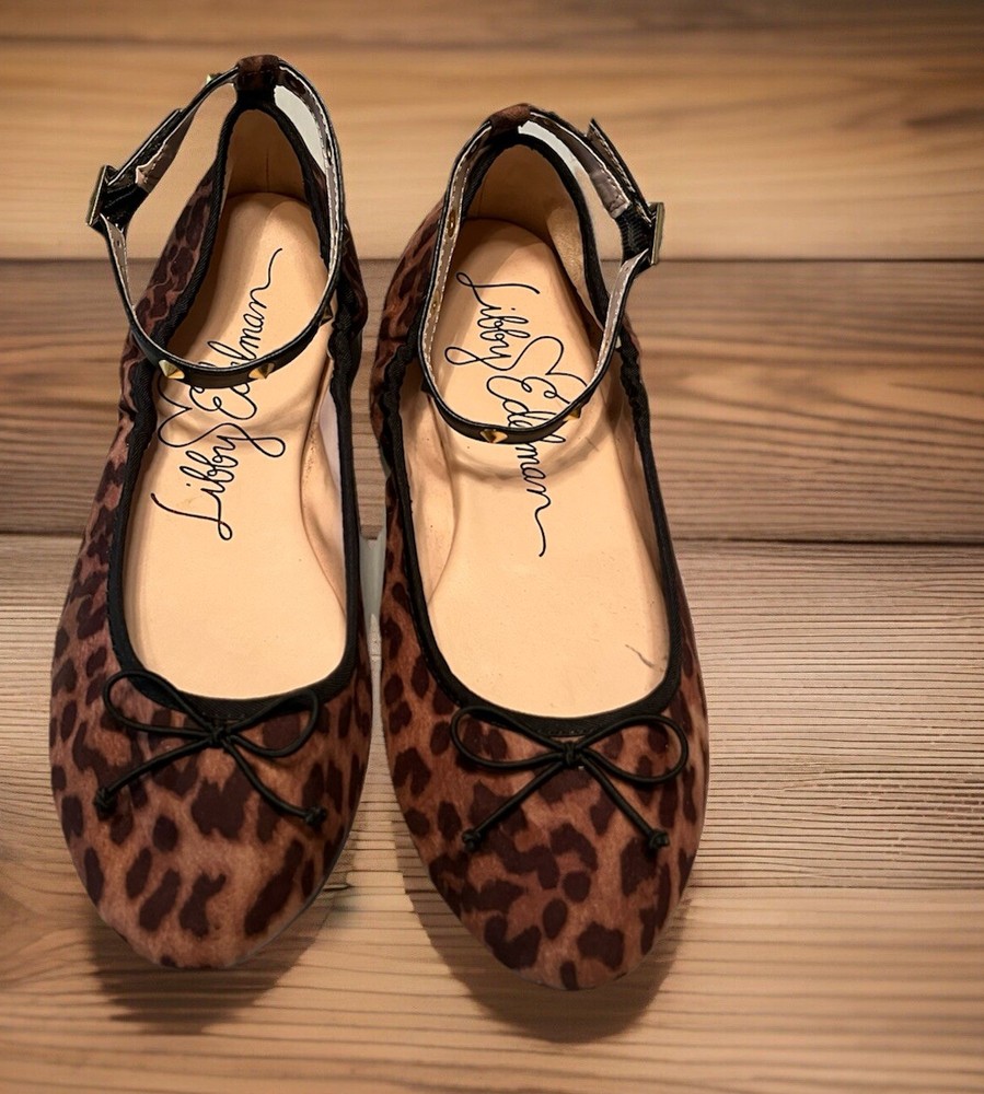 Edelman Cheetah Print Studded Ballet Flats with Bow Tie – Women Size 9