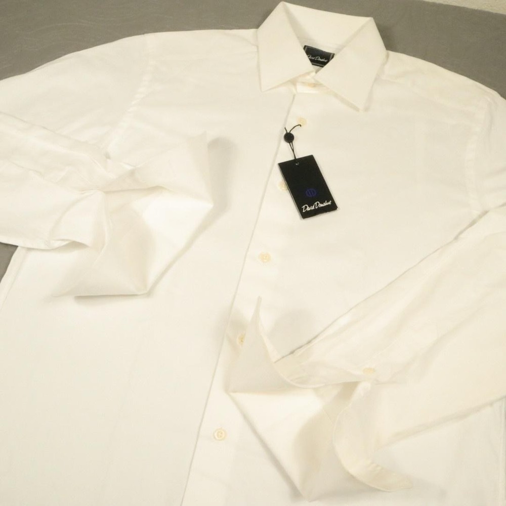David Donahue Oxford Dress Shirt Mens 15.5 34/35 Medium White Solid Cotton L/S